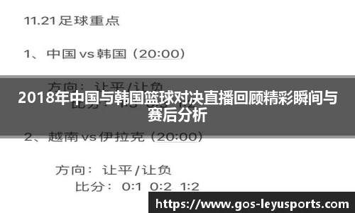 2018年中国与韩国篮球对决直播回顾精彩瞬间与赛后分析